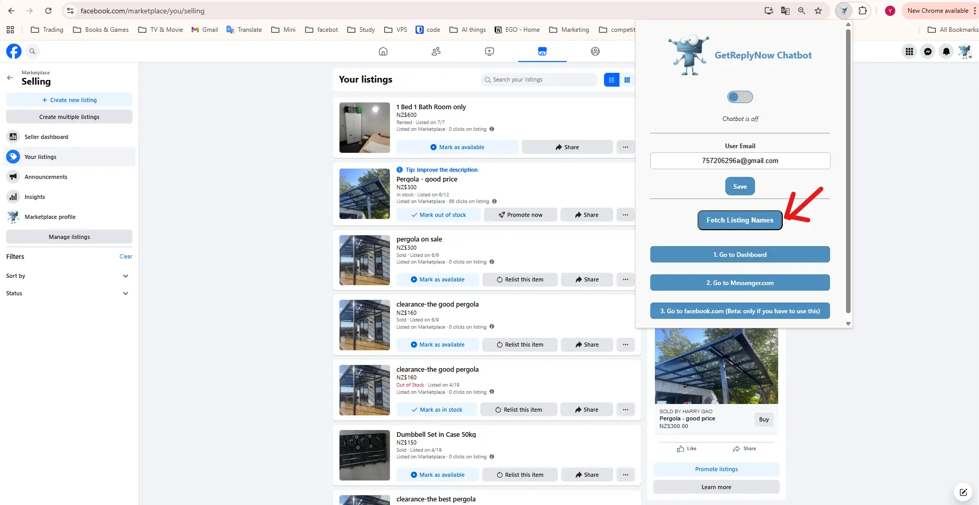 Facebook Marketplace Selling Page with Extension